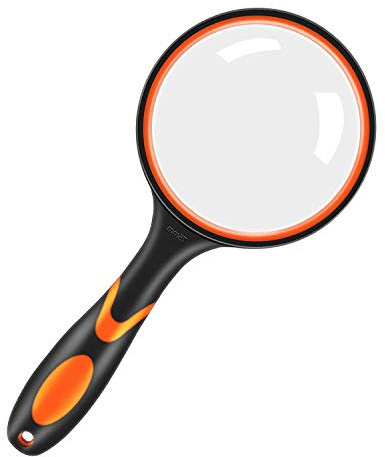 10x Handheld Magnifying Glass, 75mm Lens, Non-Slip Rubber Handle, Orange