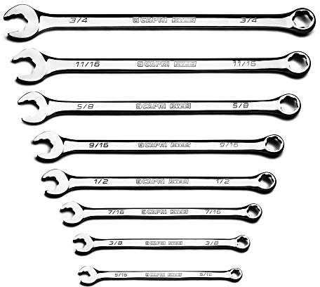 Capri Tools XT90 WaveDrive Pro Combination Wrench Set for Regular and Rounded Bolts, 5/16 to 3/4 in, SAE, 8-Piece with Heavy Duty Canvas Pouch, 8-Piece SAE/roll-up Pouch (CP11750-8SPK)