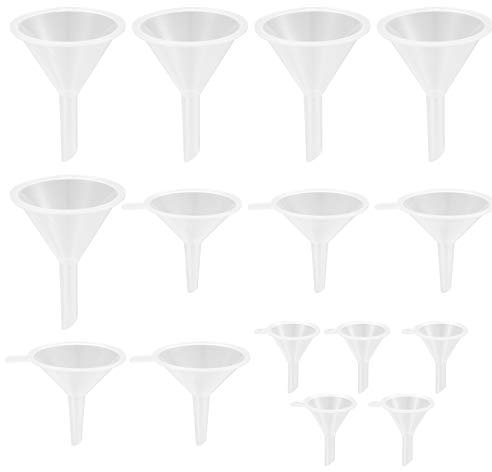 15 Pcs Funnels Set, Plastic Small Funnel, Travel Clear Mini Funnels for Bottle Filing Essential Oil, Perfume, Lab Bottles, Science Laboratory Chemicals, Spices, Arts, Crafts, Sand