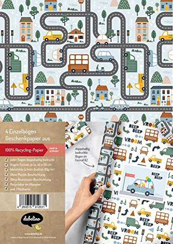 Geschenkpapier-Set für Kinder: Fahrzeuge (Auto/ Bus/ LKW/ Motorrad)