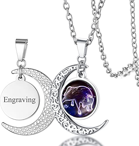 FaithHeart Collier Prénom Personnalisé Signe Astrologique Taureau Femme,Pendentif Demi Lune Personnalisable en Acier Inoxydable,Bijoux Porte Bonheur Cadeau Anniversaire pour Femmes Enfant Fille