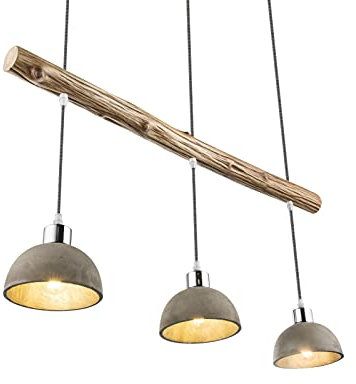 bmf-versand Hängelampe Holzbalken Vintage Beton Optik - Hängeleuchte Holz Rustikal Esszimmer - Pendelleuchte Wohnzimmer Modern - Pendellampe Küche Esstisch - inkl Pflegetuch