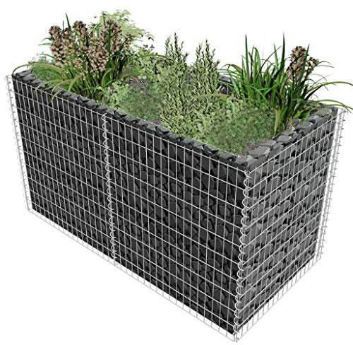 Susany Gabion Raised Bed, Window Boxes, Raised Garden Bed, Gabion Basket, Garden Planter Metal Gabion Cage Outdoor Flower Bed Gabion Raised Bed, Steel 180x90x100 cm Silver