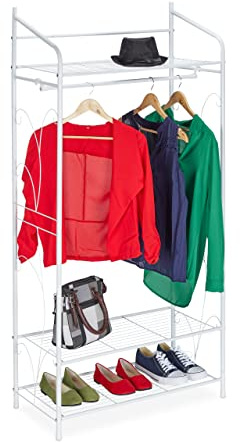 Relaxdays Perchero Burro Metálico Adornos, Colgador Ropa Retro, 161x78x36 cm, 3 Baldas y Barra Perchas, Color Blanco