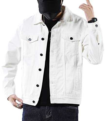 BFSGBFNTMD Ny denimjacka herr vår och höst lös och avslappnad trend ung herrjacka, Vitt, L