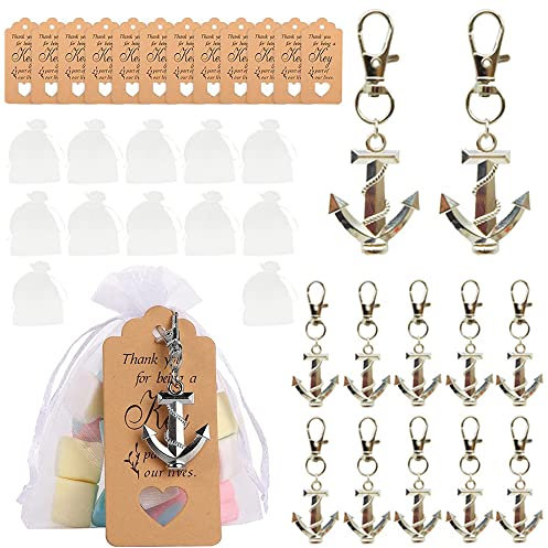 HAOBIN 12 StüCk Anker SchlüSselanhäNger Gastgeschenk Kommunion Gastgeschenke Taufe AnhäNger SchlüSselanhäNger Gastgeschenke Hochzeit +Organzabeutel+Kraftetikett FüR Taufgeschenke,Dankesgeschenke