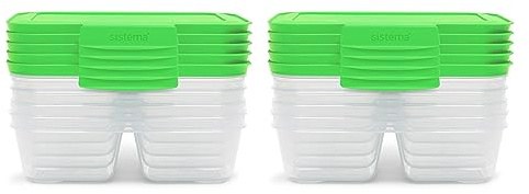 Sistema Nest It Frischhaltedosen mit Deckel, 2 Fächer, 3,7 Tassen, 10 Stück, Grün