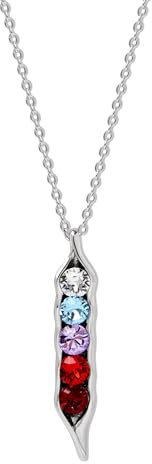 EVE'S ADDICTION Custom Silver Tone 5 Stone Peas in a Pod Pendant, (16 chain) - Birthstone Necklaces for Women - Pea Pod Jewelry - Gifts for Mom