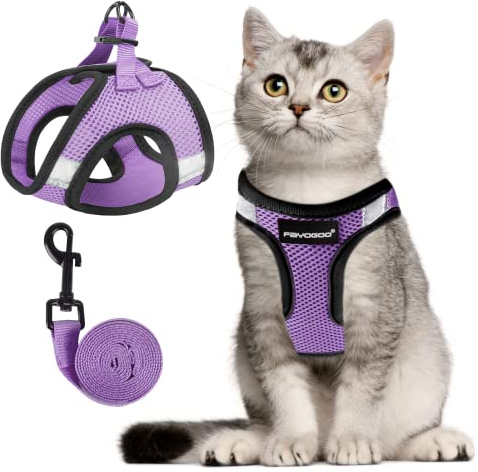 FAYOGOO Pettorina Gatto Piccolo, Guinzaglio per Gatti Pettorina Gatto Antifuga, Regolabili con Rivestimento Riflettente Guinzaglio per Cuccioli o Gatti Passeggiate all'aperto