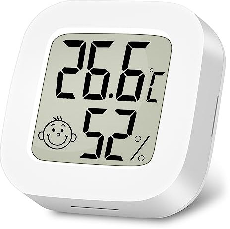 Ainiv Higrometro Digital Termometro, 1 Piezas Mini Termómetro Interior del Higrómetro, Pantalla LED con Logo de Confort para Termometro Ambiental para Hogar Oficina Dormitorio Jardín (Blanco)