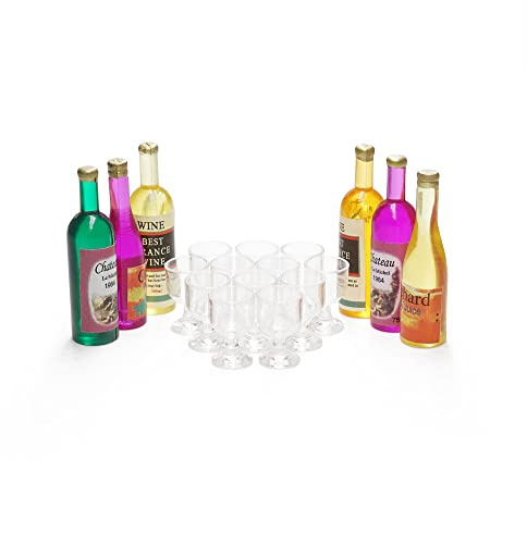 Odoria Escala 1/12 Miniaturas Botellas Vino 6Pz y Copas Vino Vacías 12Pz Accesorios Casa de Muñecas