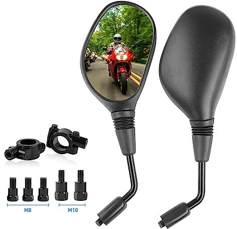 DOCAS Rétroviseurs Latéraux de Moto, Lot de 2 Rétroviseurs Moto Universels avec Embouts de Guidon 7/8, 5 Boulons Filetés M10 et M8 Inclus pour Motos, scooters, VTT(modèle 3)
