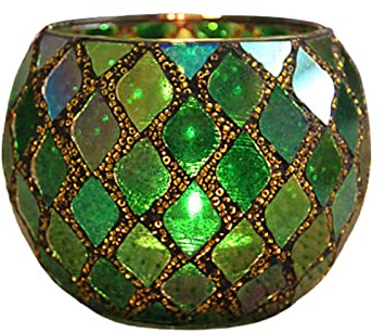 MISNODE Photophore en verre – Lampe en mosaïque pour aromathérapie, Saint-Valentin, Thanksgiving, Noël, centre de table, décoration de fête (vert)