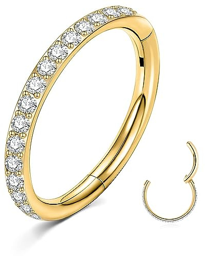 ESHIONER Näsring G23 titan allergivänlig septum trumpetsnäcka piercing smycken helix brosk tragus guld silver svart tunn liten näsring CZ klämma på öronen läppringar 18 g 16 mm/10 mm/12 mm 1 styck