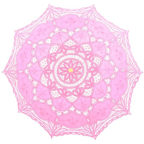 SQOIKOS Spitzenschirm, Vintage, Hochzeit, Brautschmuck, Spitzenschirm für Dekoration, Foto, Teeparty, 81,3 cm, Erwachsenengröße, Rosa