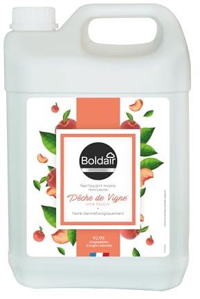 BOLDAIR- Nettoyant mains pêche de vigne- Formule nettoyante, Hydratante et adoucissante- 5L- Fabrication Française