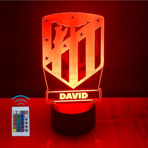 Riscko Lámpara Personalizada Equipos Fútbol. Regalos Originales Cumpleaños Infantiles.Regalos para Hombres, Día del Padre. Diseño de Metacrilato (Atletico de Madrid)