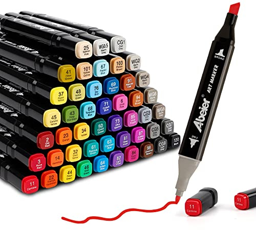 ABEIER Set di 48 pennarelli colorati, set di pennarelli in feltro, pennarelli a doppia punta alcolica, pennarelli permanenti per adulti, manga, schizzi, calligrafia, colorare con sacchetto di