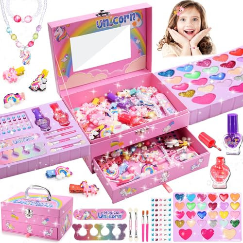 Unicorno Trucchi Bambina 3-9 Anni, Giochi 4-8 Anni, Valigetta Compleanno Regalo, Trousse Trucchi Femmina