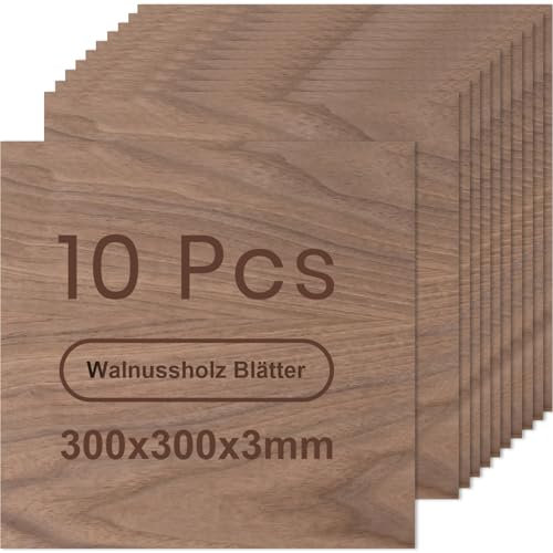 ROWOOD Contreplaqué 3mm Noyer 10Pièces 300x300x3mm Matériaux de Gravure Laser Plaque de Contreplaqué pour Modélisme Artisanat en Bois Découpe Laser Pyrogravure Peinture