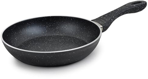 AKH HOUSEWARE Frying Pan 20cm | Non Stick Frying Pan with Soft Touch Handle | Heavy Duty Aluminum Induction Pan, Granite, Gas and All Hobs Compatible - Black (20CM)