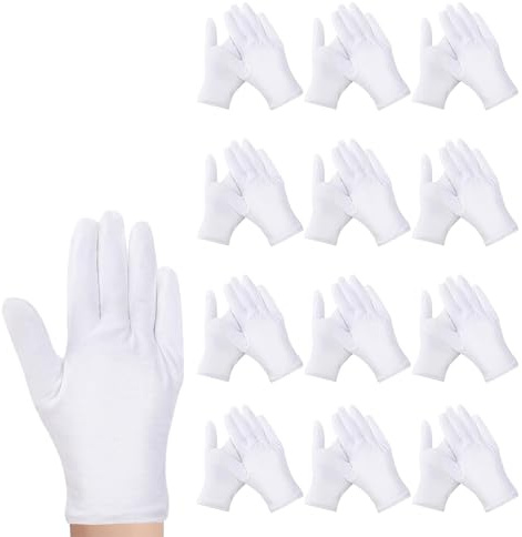 24 Pcs White Cotton Work Gloves, X-Large Thickened Soft White Glove Coin Jewelry Silver Inspection Guard Gloves, Moisturising Dry Hand Cotton Stretchable, Adapt for Handling Wedding Dress