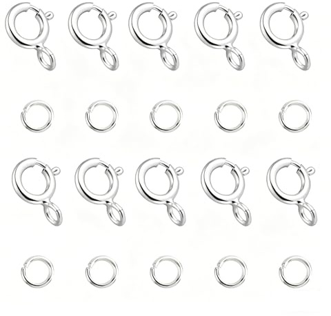 20 cierres de cadena de plata de ley 925, cierre de resorte, hebilla de resorte con anillos abiertos para pulseras, collares, cadenas de extensión