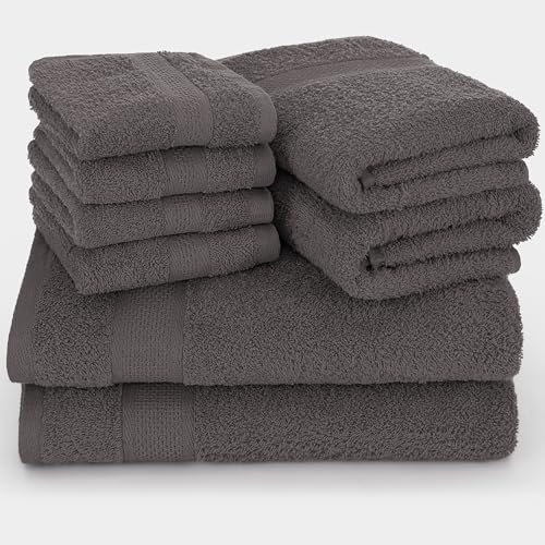 Textilschmied Premium 8-teiliges Handtuch Set mit Aufhängeschlaufe, 100% Baumwolle, Oeko Tex 100, 2 Handtücher 50x100cm, 2 Badetücher und 4 Waschlappen – sehr saugfähig und weiche Badezimmertücher