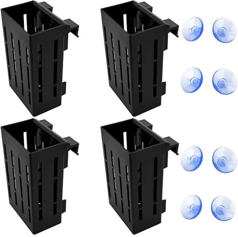 Tokaneit 4 Pièces Tasses Panier pour Plantes Aquatiques Suspension, Graine Plante Aquarium, Support Plante D'aquarium avec 4 Crochets et 8 Ventouses pour la Culture de Plantes Aquaponiques