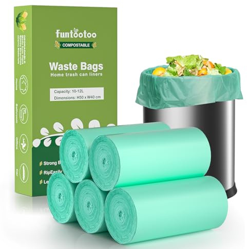 Sacchetti biodegradabili per rifiuti alimentari, 125 pezzi, 10 l, sacchetti biodegradabili per cucina, ufficio, casa, 45 x 50 cm