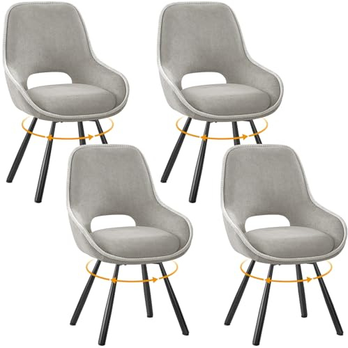 ANVOFONG Lot de 4 Chaises de Salle à Manger,Chaise Pivotante à 180 Degrés,Chaise Tapissée avec Accoudoirs,pour Chaise de Cuisine,Salle à Manger,Salon - Gris Clair