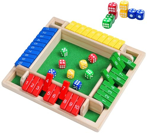 Shut The Box Dice Game - Travel Size 4 Player Classic Wooden Tabletop Entertainment Board Game for Kids & Adults - Fun Family Classroom Home Party or Pub Strategy Games