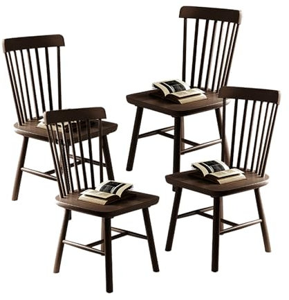 NCLOYN Windsor Esszimmerstühle, 2er/4er-set, Beistellstuhl Aus Massivem Holz Im Landhausstil mit Spindelrückenlehne, Bauernstuhl Aus Eiche für Esszimmer, Küche, Restaurant(4 Pack, Walnut)