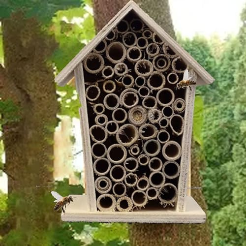 CINY Wooden Bee House, Casetta per Insetti, Per api, Farfalle, Insetti in Giardino, Resistente alle intemperie, da Appendere, Decorazione per giardino e regali, 9.5*7*11.6CM, Wild Bee House