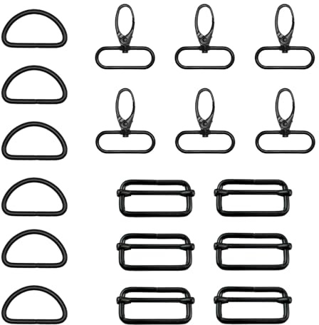 18 Stück Taschenzubehör zum Nähen, D Ringe (40mm), Leiterschnallen und Karabinerhaken mit Drehgelenk, Robustes Metallzubehör für Handtaschen, Hundegeschirr, Schlüsselanhänger und kreative Projekte