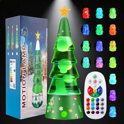 LampGreen Liquid Motion Lamp 30cm,Christmas Lamp,15 Colour Changing Lamps with Remote,LED Mood Lighting for Bedroom Decor Christmas Decoration-Green Base