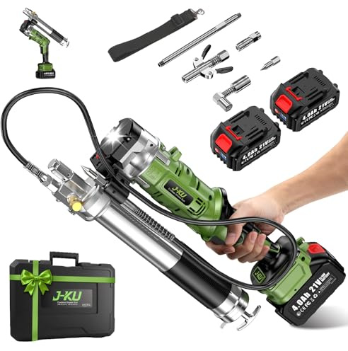 Pistola Engrasadora a Batería 2 en 1 con 2 x 4.0Ah, 12000 PSI Eléctrica Pistolas de Engrase con Manguera de 100cm(39.4) & Acoplador 90°, Luz LED, Bomba de Engrase Para Tractor y Industrial, 400cc