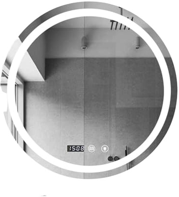 MAGIC SELECT Miroir Salle de Bain avec Éclairage LED. Miroir Mural Rond avec Anti-Buée, 3 Couleurs Réglables et Dimmable, avec Horloge et Température. Idéal pour la Salle de Bain ou Coiffeuse. (50cm)