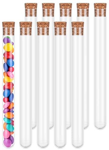 10 Stück Kunststoff Reagenzglas mit Korken, 16×150mm Transparent Reagenzgläser Laborröhrchen Reagenzglas Vase für Blumen, Gewürze, Liquids, Spices, DIY