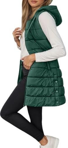 RUITOTP Gilet in Piumino Cappotto Lungo Invernale da Donna con Cappuccio Senza Maniche con Tasche Trapuntato Giacca Trapuntata All'aperto per Le Mezze Stagioni
