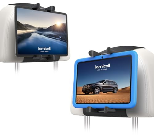 Lamicall Soporte Tablet Reposacabezas Coche - [Clip Silicona Ancho] [Plegable] 360° Rotación, Velcro de Alta Elasticidad Soporte para Funda Gruesa, para iPad, Switch y Otros 6,1-13 Tablet, 2 Unidades