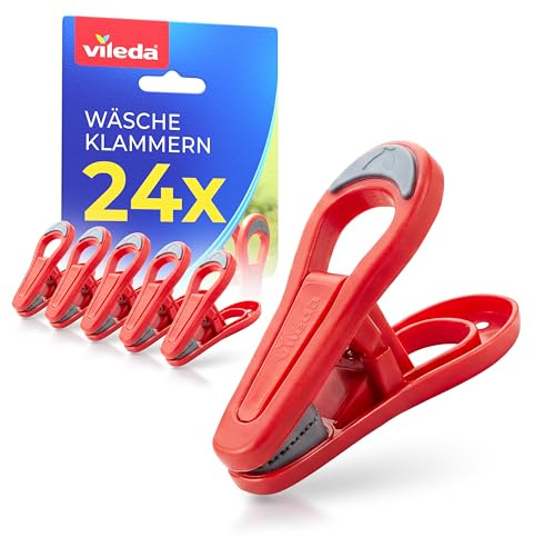 Vileda Juego de 24 Pinzas para la Ropa sin Muelle de Metal, Pinzas de plástico Resistentes con Agarre Suave para un Agarre Seguro, Resistentes a la Intemperie para tendedero, balcón y jardín