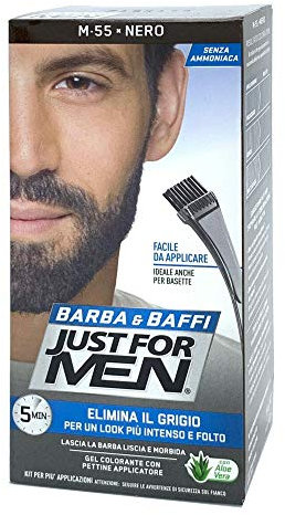 Just for Men - Lot de 3 colorations permanentes, teinture, gel colorant pour barbe et moustaches avec brosse, noir M 55, 2 x 14 g