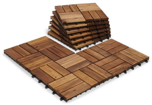 CLICK-DECK 12 Slat HARDWOOD Decking Tiles - Patio, Balcony, Roof Terrace, Hot Tub, Deck Tiles Flooring Decking Cheap Prices for Large Quantities (36x Hardwood Tiles)