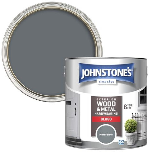 Johnstone's Exterior Hardwearing Gloss, Moher Slate, 36m2 Coverage per Tin, 2.5L