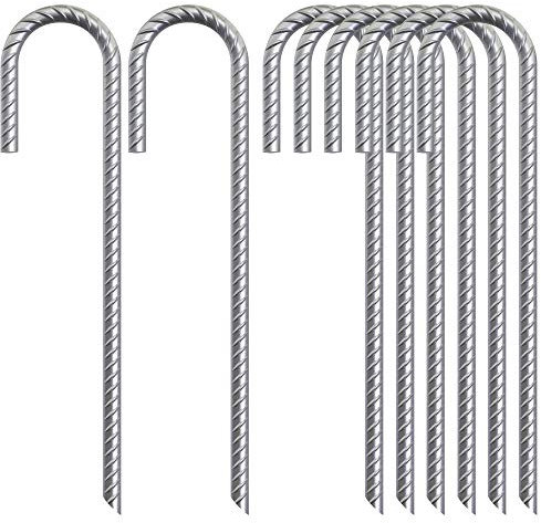 Tent Pegs Metal Heavy Duty: 8 Pack 12-Inch Steel Ground Pegs - Strong Galvanised J-Shape Rebar Stakes for Outdoor Camping/Garden/Swing/Gazebo/Football Goal-Net