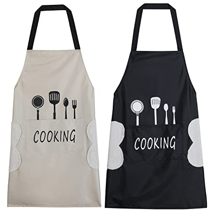 Agirlvct Apron for Women with Pockets & Hand Wipe, Water-drop Resistant Kitchen Cooking Dish Washing Bib Aprons Mother‘s Father‘s ’Day Gift for Men Family Chef Home Coffee Restaurant(2 Pack)