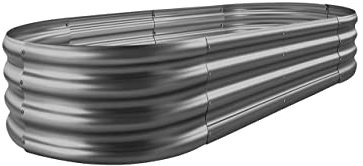 Land Guard Kit per aiuola rialzata zincata, fioriera, scatole da giardino rialzate per esterni, in metallo ovale grande per verdure (grigio)