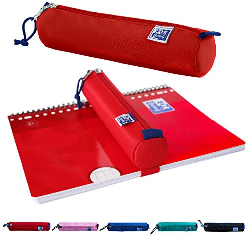 Oxford Federmäppchen für Mädchen und Jungen, Federmappe Rot mit Gummiband, Etui rund 22cm