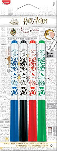 Maped - klassische, dünne Whiteboard-Marker HARRY POTTER x4-4 Farben: blau, schwarz, rot, grün - trocken abwischbar - im phantastischen HARRY POTTER Design, bunt
